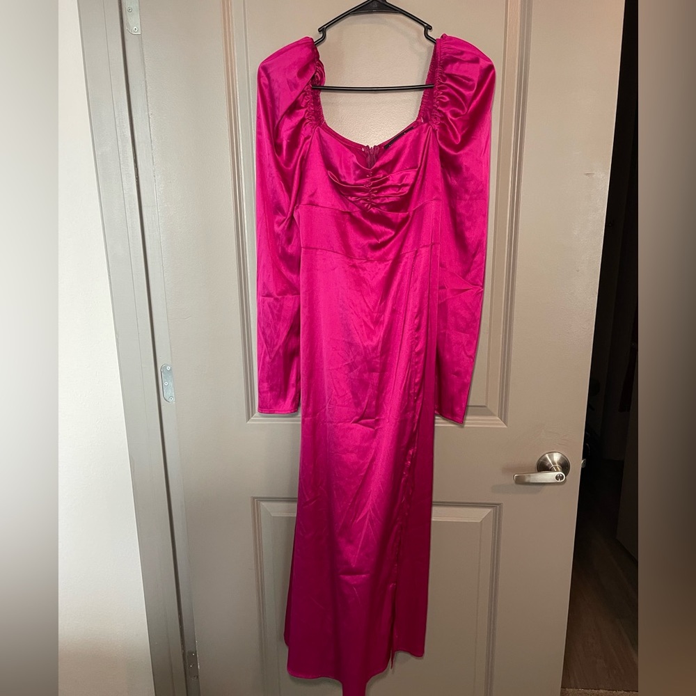 Double Crazy Pink Satin Long Dress Size Medium